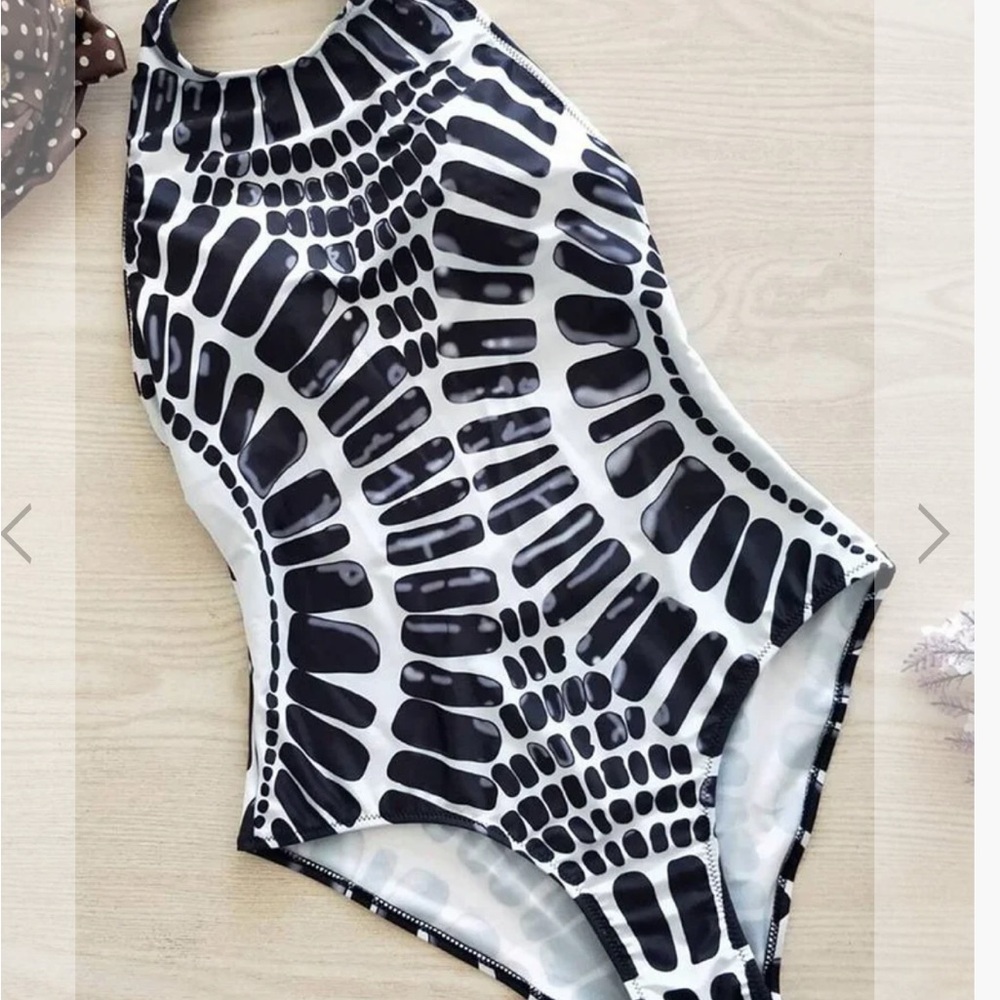 Elegant Black and White Women's One Piece Swimsuit - NEW!